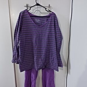 Cacique Purple and Gray Striped Sleepwear Set